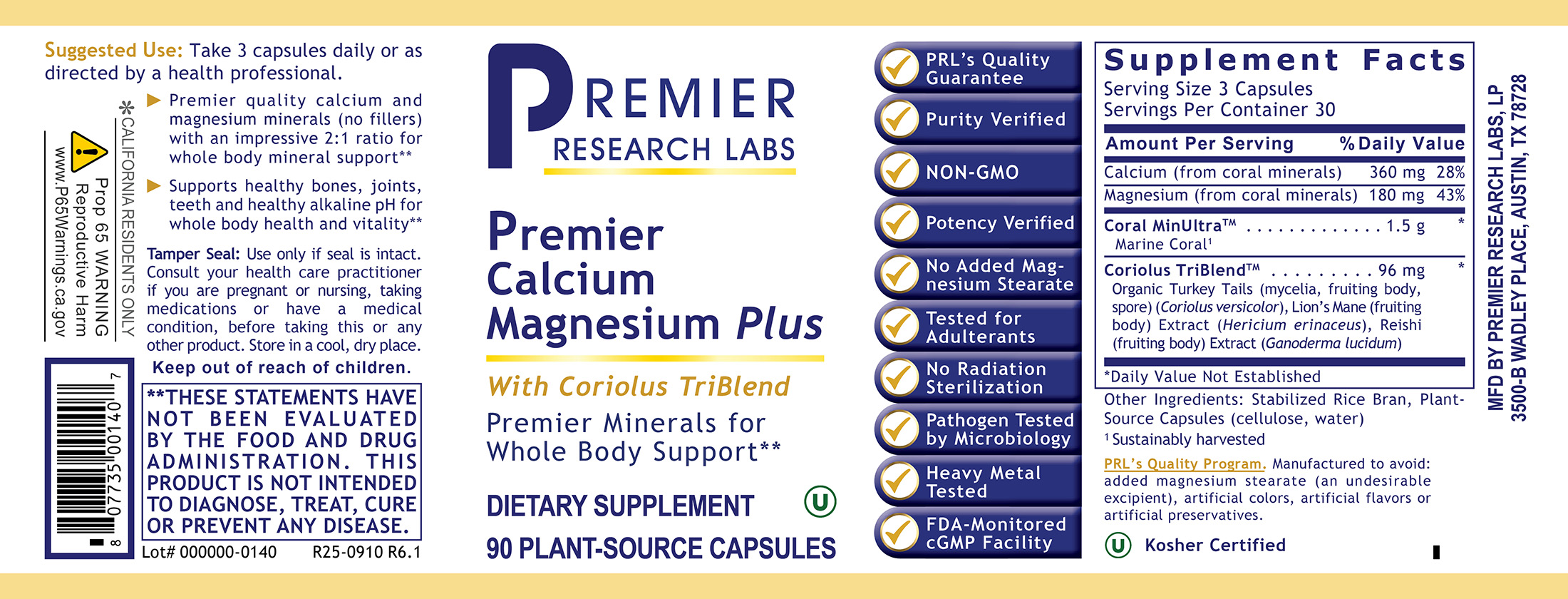 Calcium Magnesium Plus, Premier (90 caps)