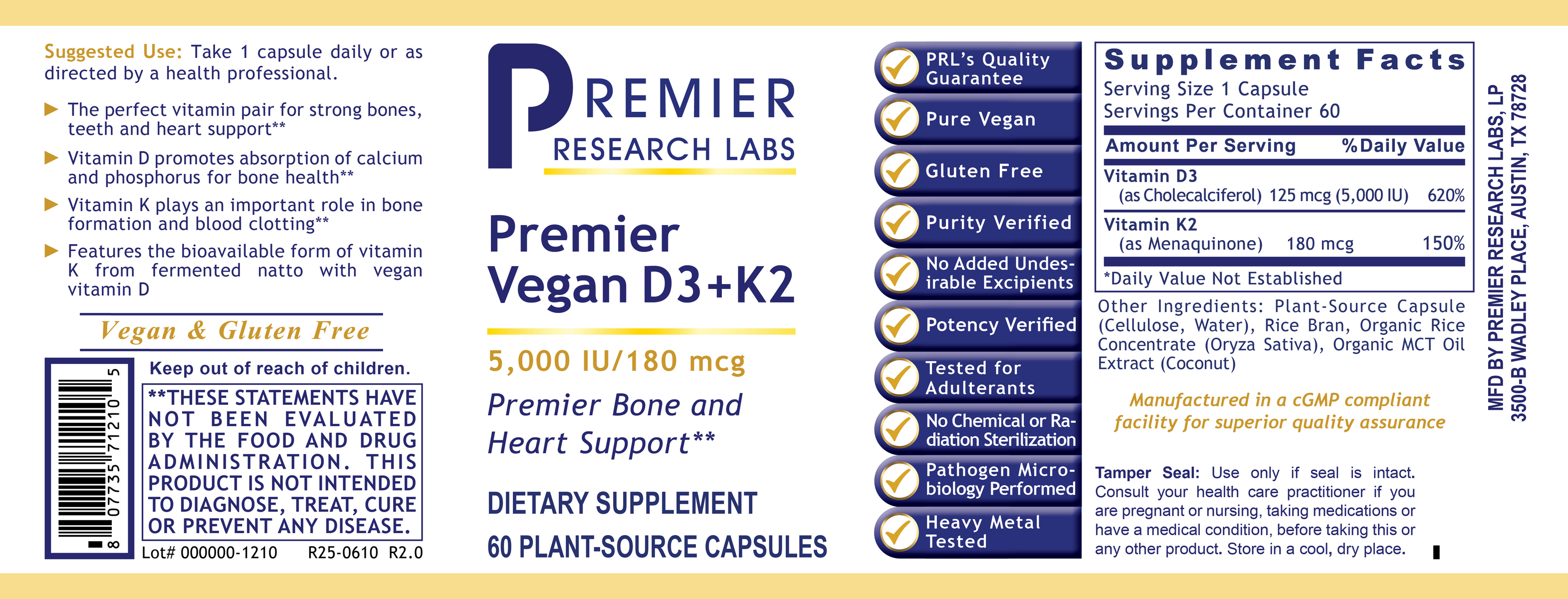 Vegan D3 + K2, Premier (60 Caps)