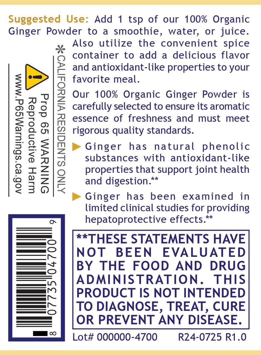 100% Organic Ginger Powder, Premier