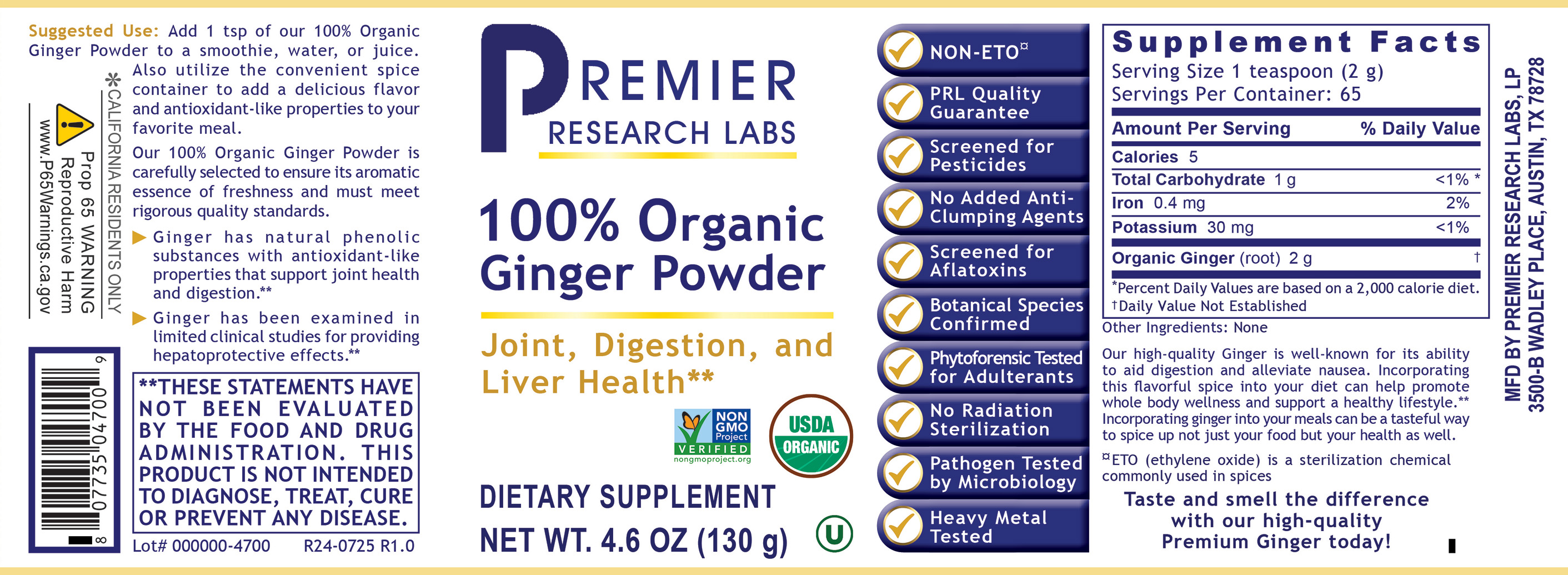 100% Organic Ginger Powder, Premier