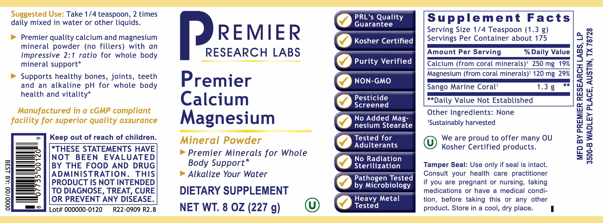 Calcium Magnesium, Premier (8 oz Powder)